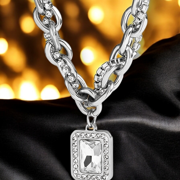 🆕️Stainless Steel Gold Plated Zirconia Pendant Chunky Statement Urban Necklace - Picture 7 of 10